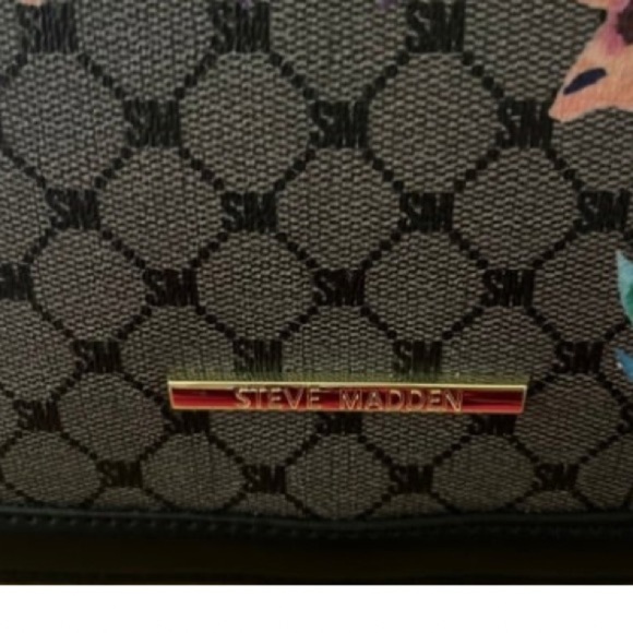 Steve Madden Floral Crossbody Womens Bag, Black Gold Chain Straps - Picture 5 of 14